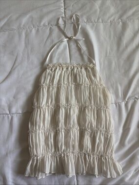 Ivory Halter Ruffle Tiered Smocked Top